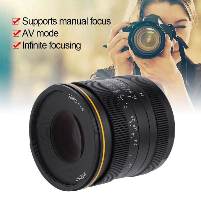 Kamlan 28mm f1.4 Wide Angle APS-C Manual Lens for Mirrorless Cameras (for Sony E) black