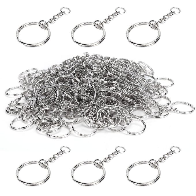 200 Stuks Sleutelhanger met Ketting Ronde Sleutelhanger Open Springring Zinklegering DIY Accessoires gray