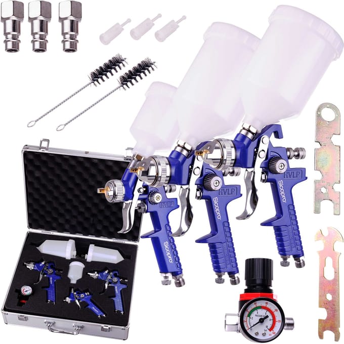 HVLP Lakspuitset met Aluminium Koffer - 3 Spuitmonden