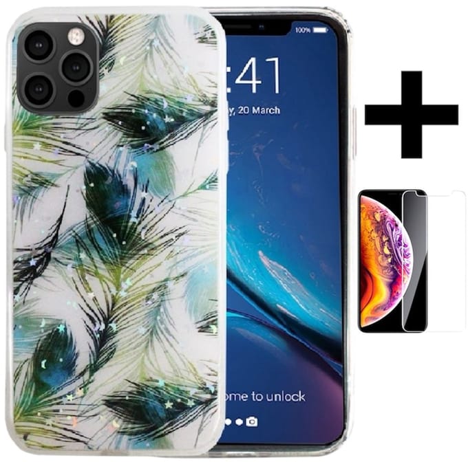 Silicone/TPU back cover Geschikt voor Apple iPhone 12 Pro Max print/ TPU back cover print + Gratis screenprotector (3)