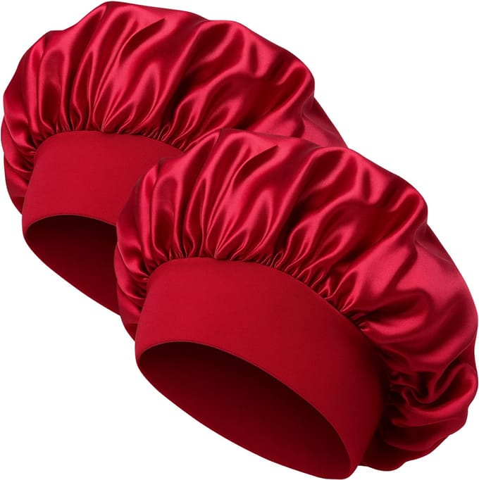 Nuvance Bonnet Satijn - Set van 2 Stuks - Satijnen Slaapmuts Verstelbaar - Satin Bonnet - Unisex - Rood
