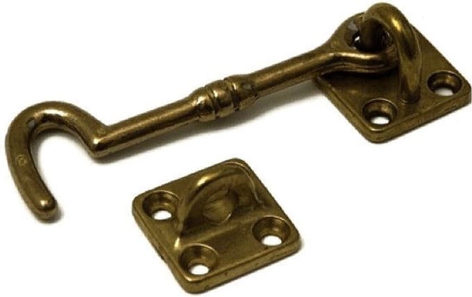 Kajuithaak - 2x - messing - gepolijst - 7.5 cm - windhaak - deur- en raamvastzetter