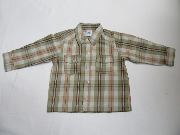 petit bateau , overhemd , lange mouw  ,  jongen , geruit , 74 -12 maand
