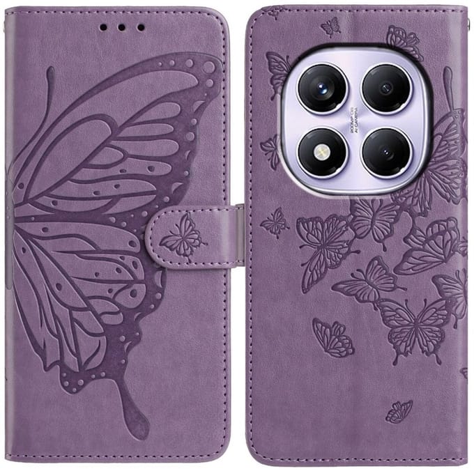 Hoesje Vlinder Bloem Book Case Pasjeshouder Paars Geschikt voor Xiaomi Redmi Note 14 Pro 4G