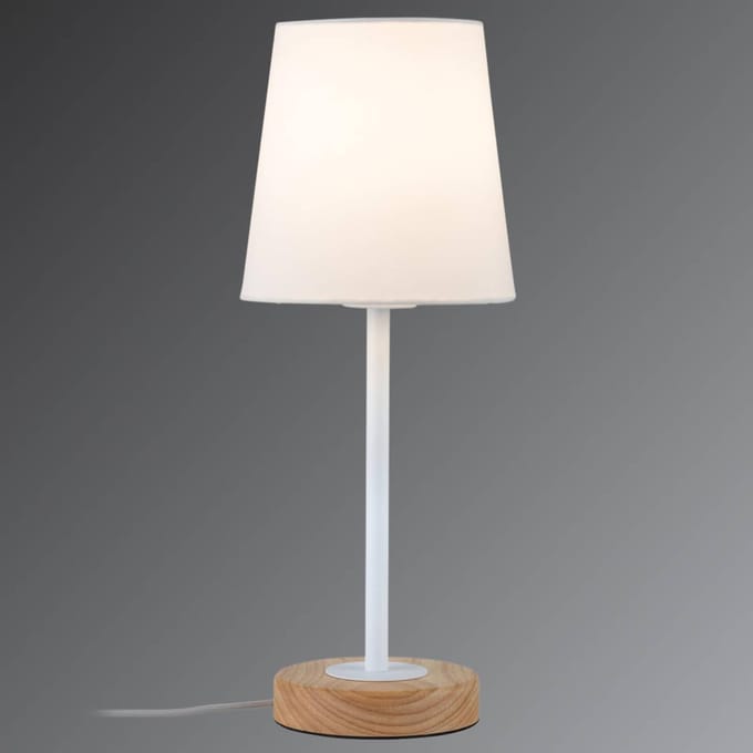 LED-tafellamp Stellan E27 max. 20W Wit, Hout Textiel, Metaal, Hout