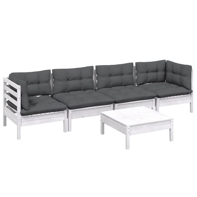 vidaXL - 5-delige - Loungeset - met - kussens - massief - grenenhout