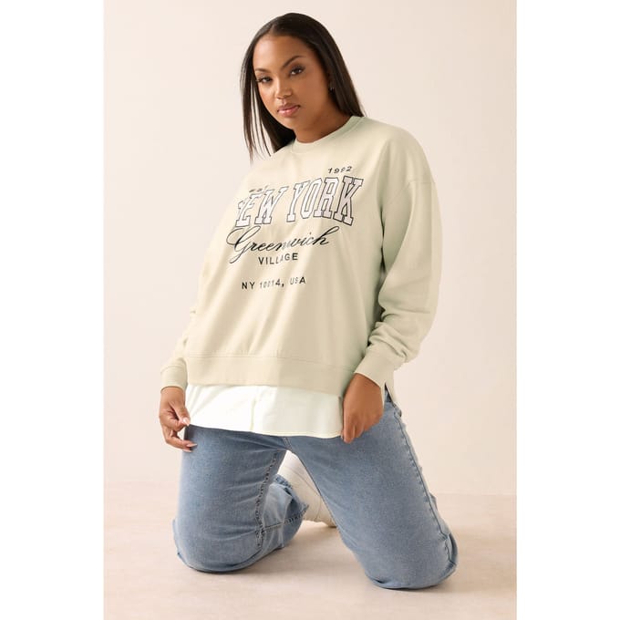 Yours Natural Brown 'New York' 2In1 Sweatshirt Size 42