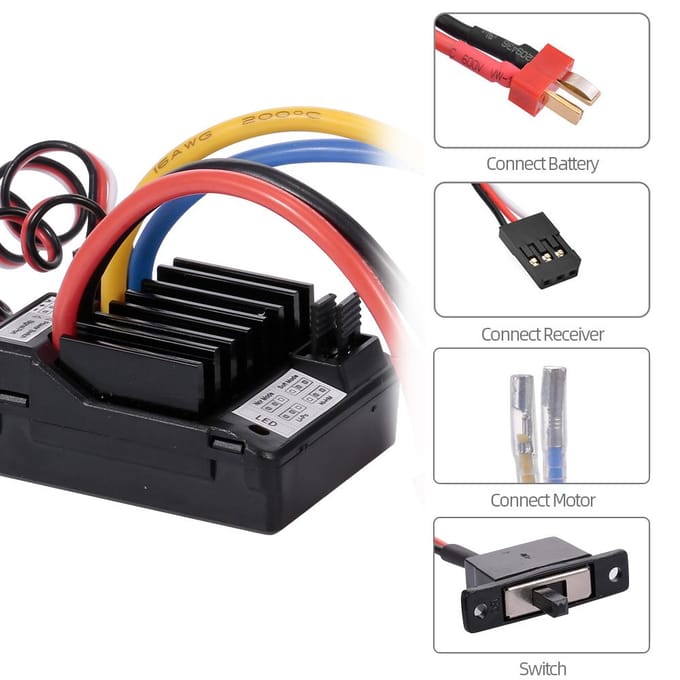 AX-D60A 60A waterdichte geborstelde ESC-snelheidsregelaar voor 1/10 RC-auto zwart