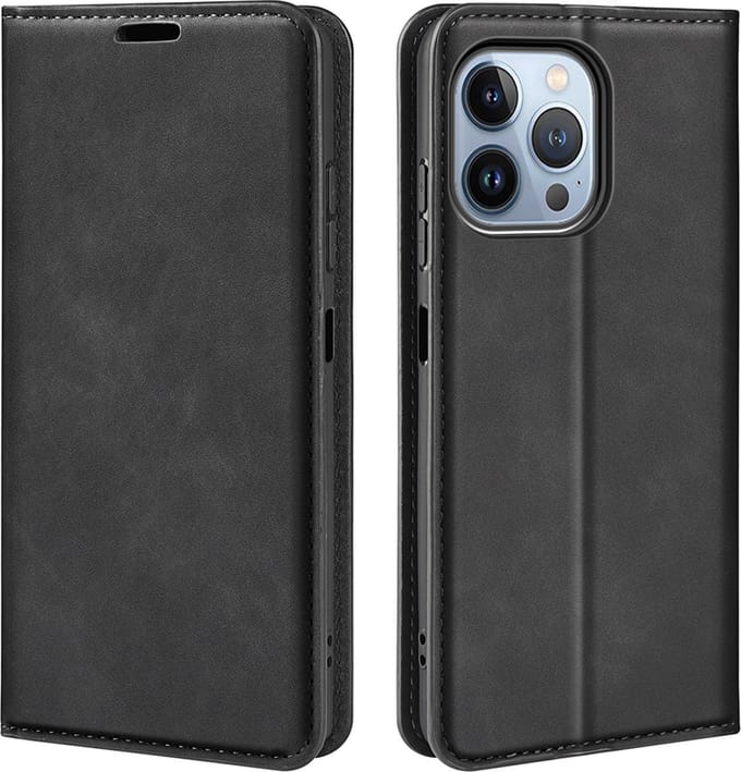 MobyDefend Hoesje - Geschikt voor iPhone 14 Pro - Luxe Wallet Bookcase (Magnetische Sluiting) - Zwart