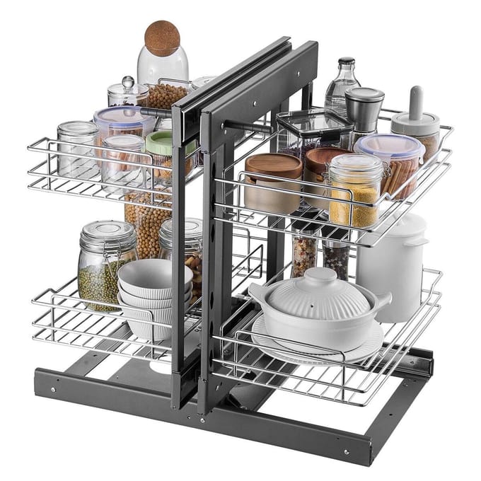 2-laags Blinde Hoek Uittrekbare Organizer Chroom Keukenkast Mand