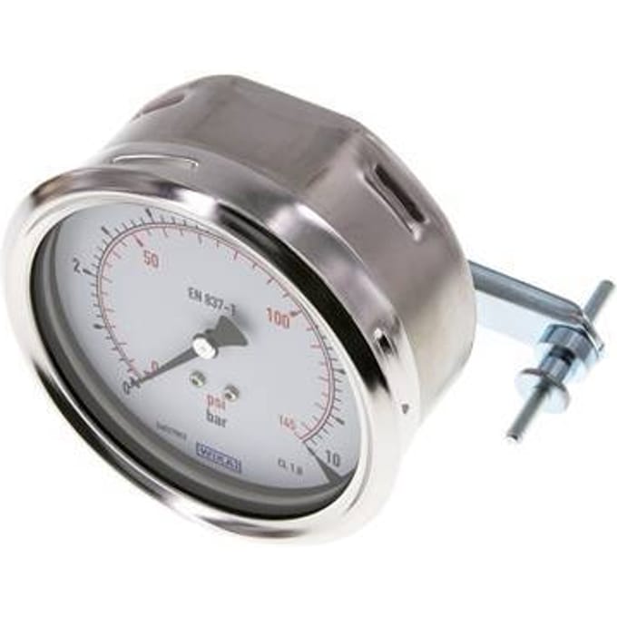 0..10 Bar Paneelmontage Manometer Staal/Messing 100 mm Klasse 1.0 (Beugel) - MW010100SH-TP