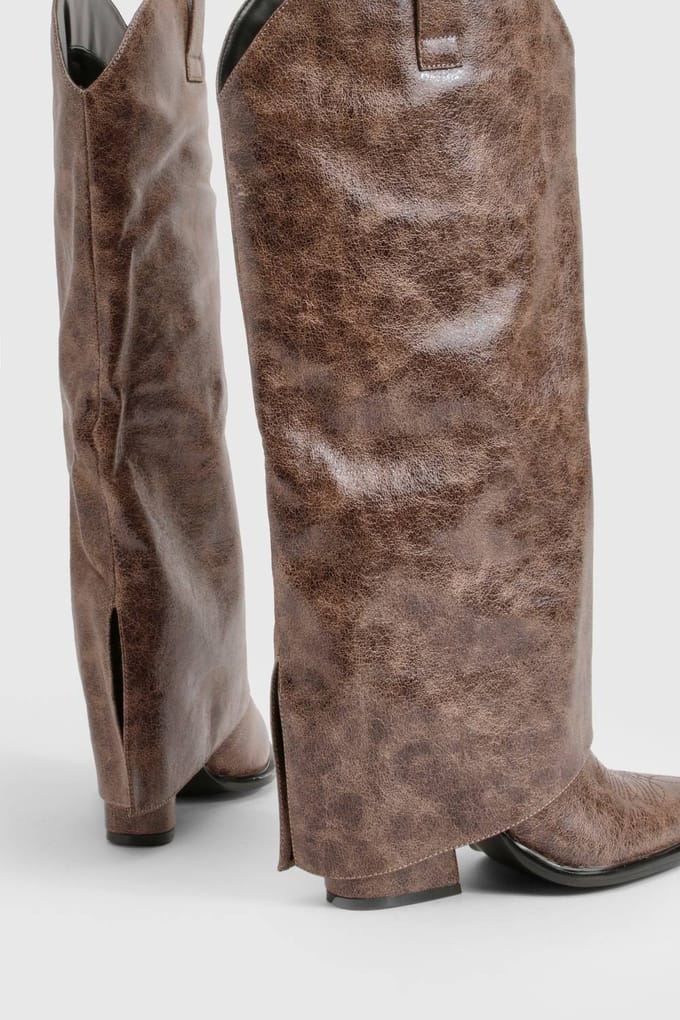 boohoo Dames Versleten western cowboylaars met hak | Brown | Maat: 3