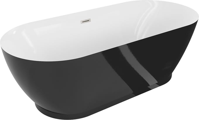 Mexen Roxy vrijstaande badkuip 180 x 85 , wit/zwart, overloop geborsteld nikkel - 51201808575-97