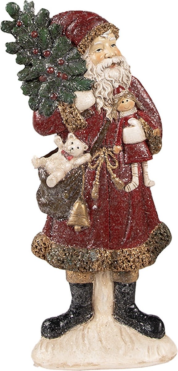 Clayre & Eef Beeld Kerstman 9x4x23 cm Rood Polyresin