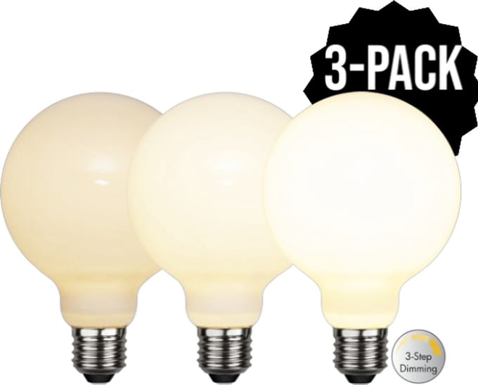 3-Pack | 3 standen - G95 Globelamp - E27 - 7.5W - Extra Warm Wit - 2700K - Opaal