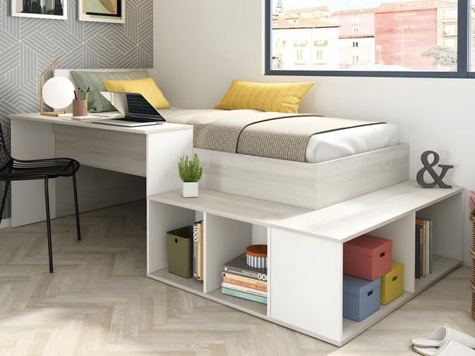 Vente-unique Combinatiebed hout natuurlijk licht, wit 90 x 200 cm