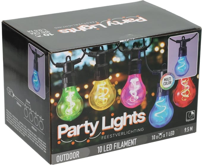 Multikleurige Feestverlichting met 10 Lampen.
