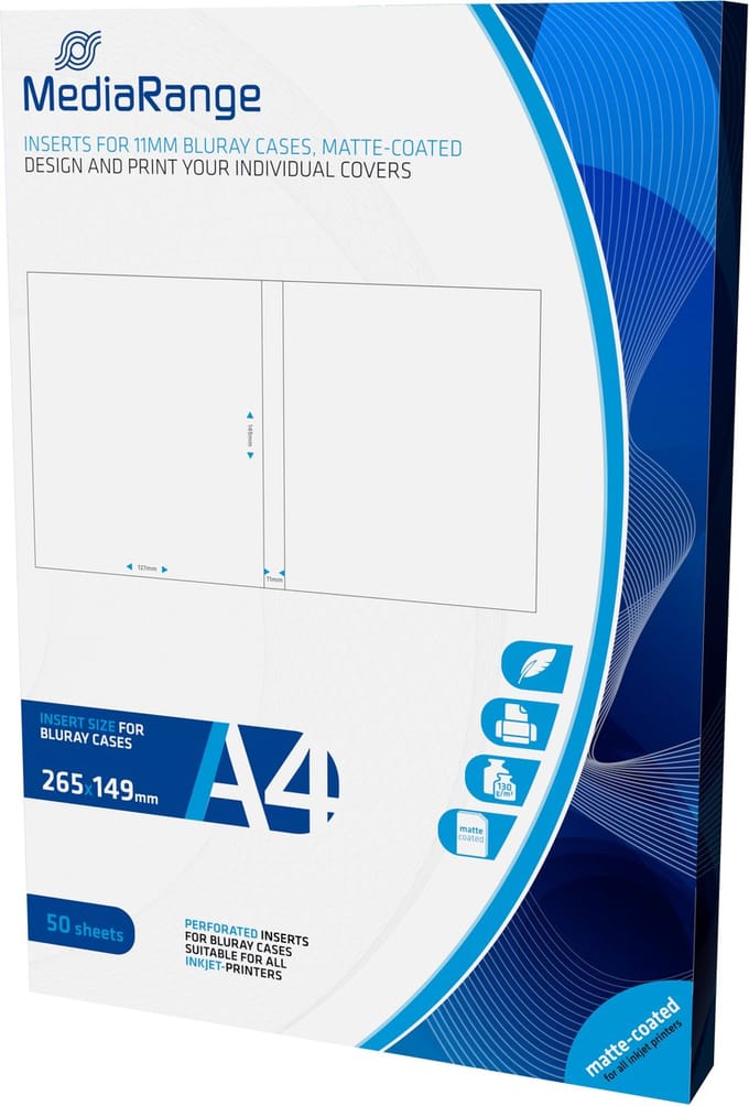 MediaRange - BD case inserts - 50 sheet(s) - 265 x 149 mm - 130 g/m²