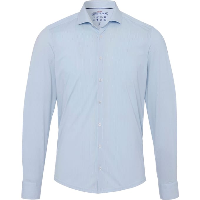 Pure The Functional Shirt Patroon Lichtblauw - Maat 38 - Heren - Overhemden Formeel