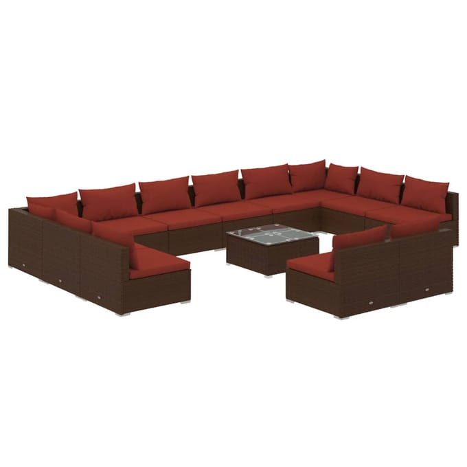 vidaXL - 13-delige - Loungeset - met - kussens - poly - rattan - bruin