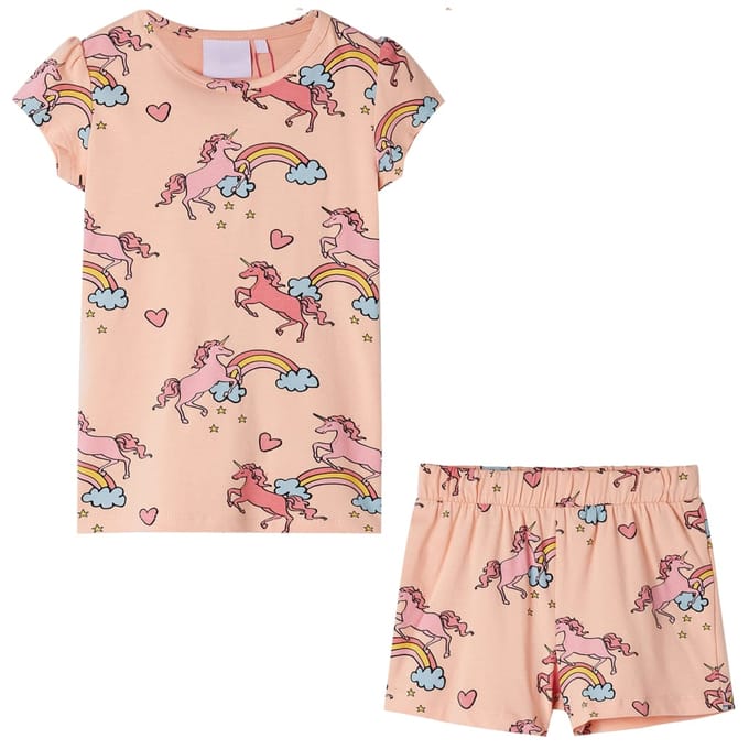 vidaXL - Kinderpyjama - met - korte - mouwen - 92 - lichtoranje
