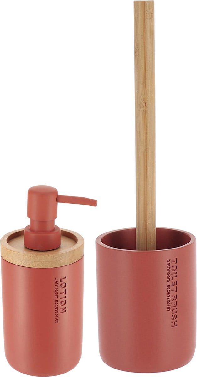 Tendance Badkamer accessoires set 2-delig - PS/bamboe - terracotta - robuust - matte coating - luxe set