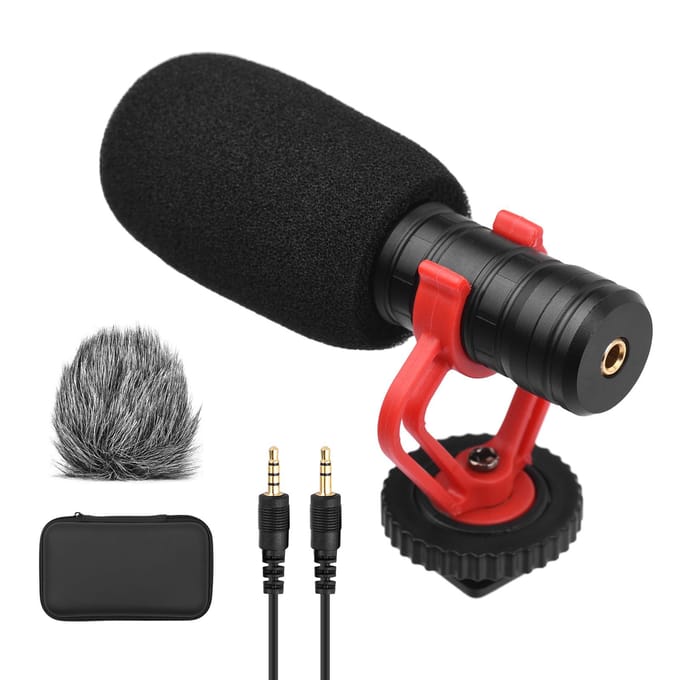 Andoer Camera Microfoon Cardioïde Condensator Microfoon met 3,5mm Poort Schokbestendige Montage Spons & Harig zwart
