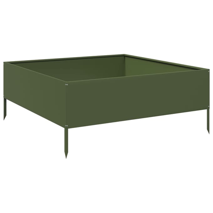 vidaXL - Plantenbak - verhoogd - 100x100x41 - cm - staal - olijfgroen