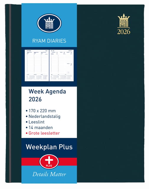Agenda 2027 Ryam Weekplan Plus Mercury groot letter 7dagen/2pagina's zwart