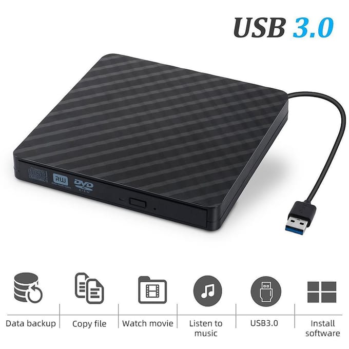 USB3.0 Extern optisch station DVD-brander Recorder CD-speler Ondersteuning Opname met één toets breed zwart