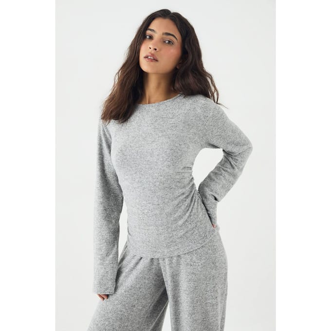 Dames DSGN Studio Gerimpelde Zijkant Lange Mouwen Top | Ash Grey | Maat: 2XL
