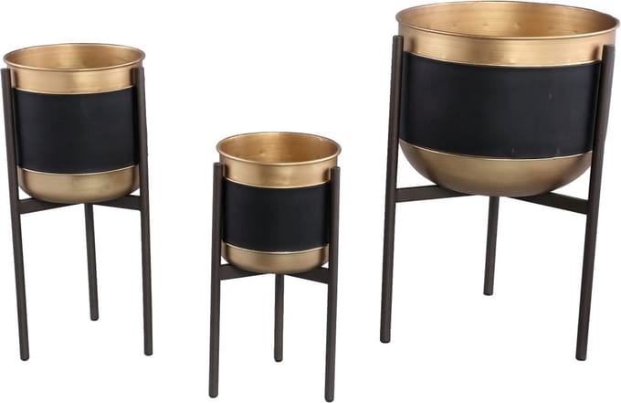 PTMD Bloempot Wilno - 32x32x49 cm - Ijzer - Goud - Set van 3