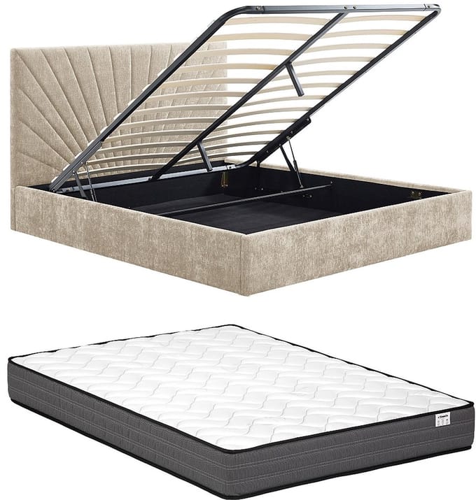 Vente-unique Bed met opbergruimte stof beige 140 x 190 cm