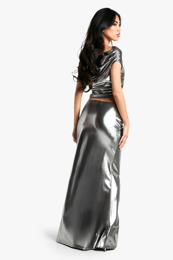 boohoo Dames Schitterende geruched zijmaxi-rok | Zwart | Maat: 36