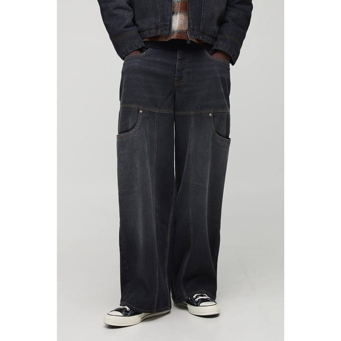 Baggy fit Gewassen Carpenter-gepanellede Jeans | Charcoal | Size 30R