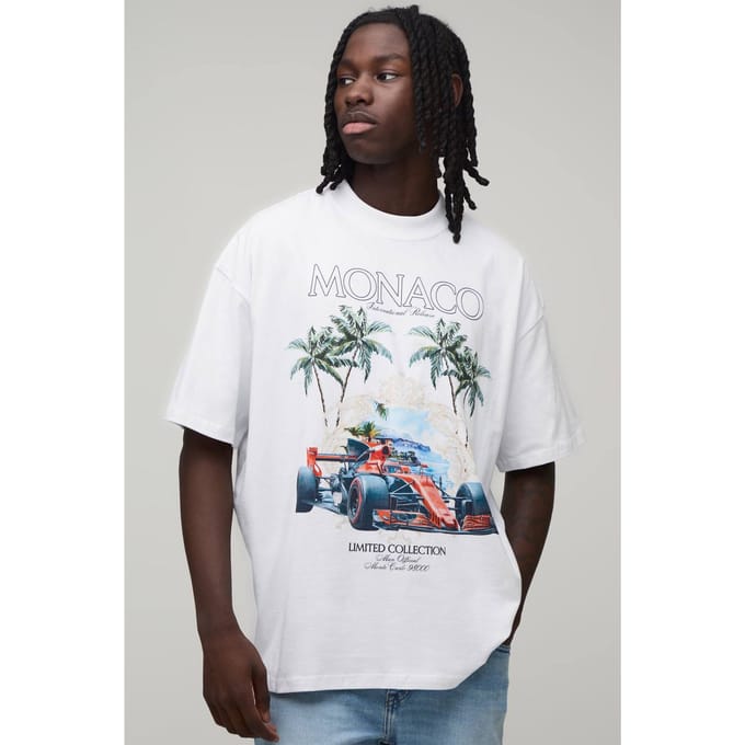 Wit Oversized T-shirt Met Monaco Racing Print | White | Size Small