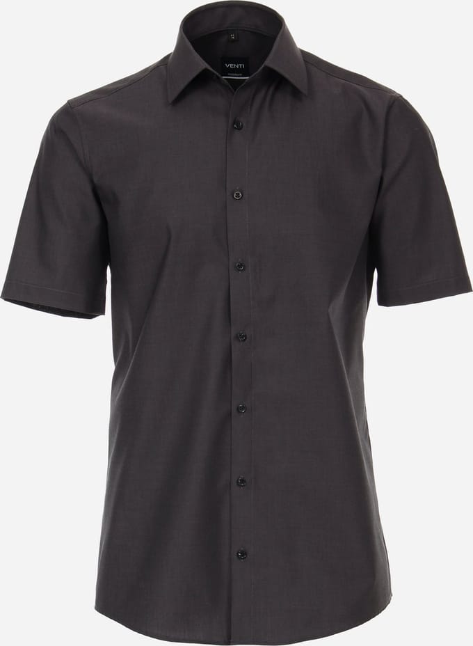 VENTI modern fit overhemd - korte mouw - popeline - grijs - Strijkvriendelijk - Boordmaat: 43