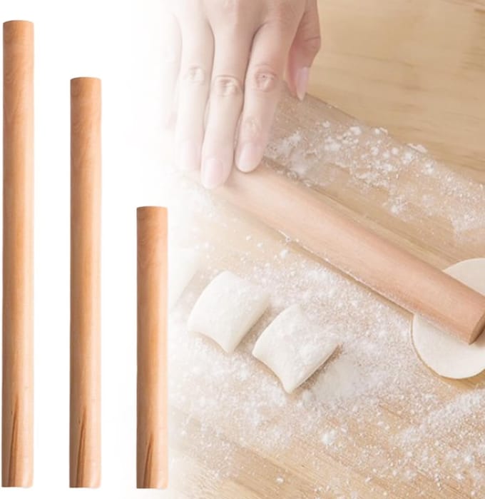 Deegroller Set - Bakgereedschap Hout - Bakken Deeg - Drie Maten - 16 25 30cm - Natuurlijk Hout
