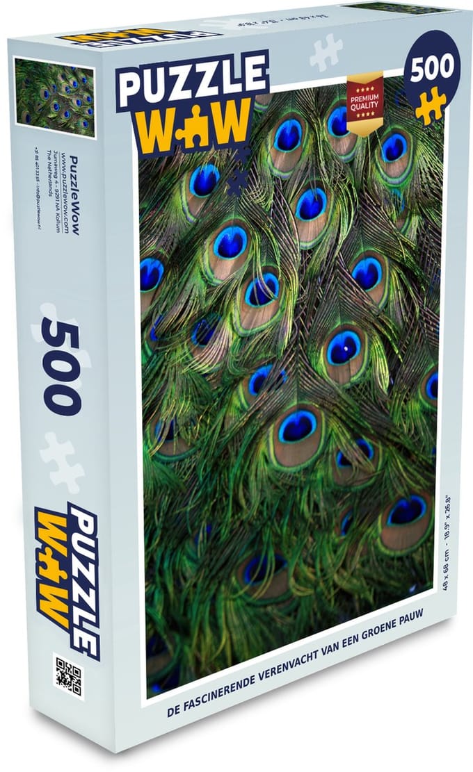 Puzzel Pauw - Veren - Ogen - Blauw - Legpuzzel - Puzzel 500 stukjes
