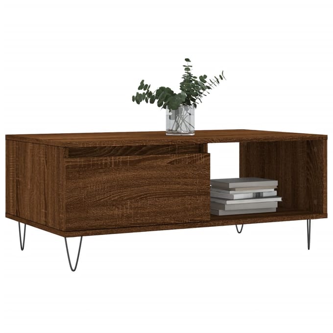vidaXL - Salontafel - 90x50x36,5 - cm - bewerkt - hout - bruin - eikenkleur