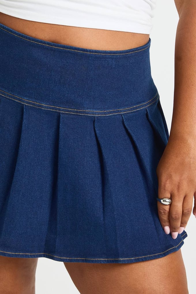 boohoo Dames Plus geplooide denim minirok | Donker Indigo | Maat: 54