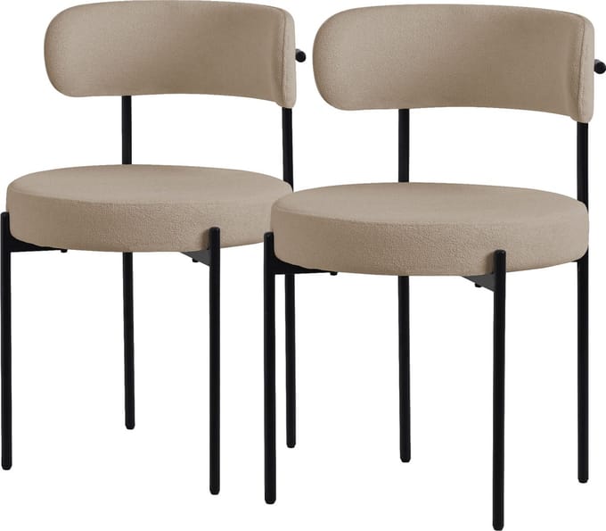 ML-Design eetkamerstoelen set van 2, keukenstoel in teddy stof bruin, woonkamerstoel met rugleuning, gestoffeerde stoelen met zwarte metalen poten, ergonomische loungestoel, stoel voor eetkamer