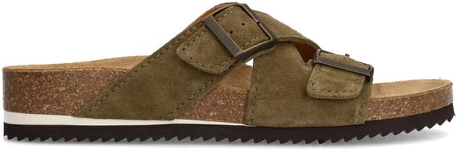 Manfield - Heren - Groene suède slippers - Maat 44