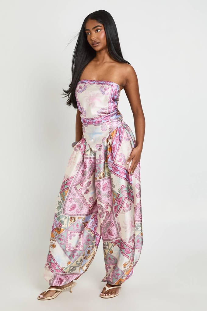 boohoo Dames Paisley Satijnen Bandeau Sjaal Top | Roze | Maat: 40