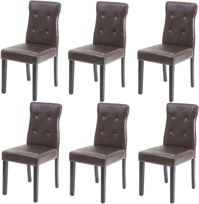Set van 6 eetkamerstoelen MCW-E58, stoel eetkamerstoelen ~ kunstleer bruin, donkere poten