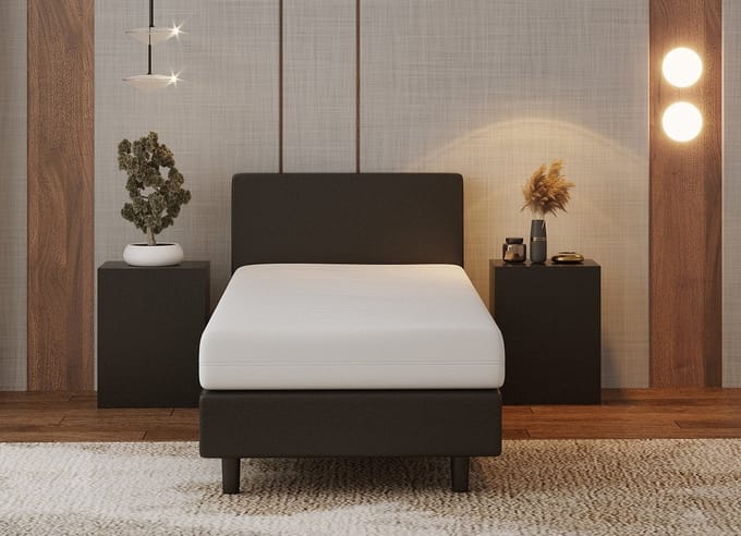 Nessa® - 90x210 Boxspring Bjorn Zwart PU Skin Leder + Pocketvering matras 20cm