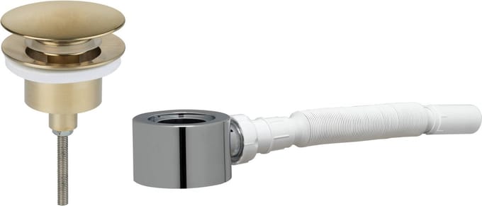 Ben Push Wastafel Afvoerplug Set - Afsluitbaar - met plat Meubelsifon 5/4" - Goud