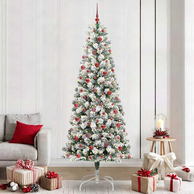 vidaXL - Kunstmatige - Hinged - Kerstboom - 300 - LED's - Groen - en - Wit - 240 - cm