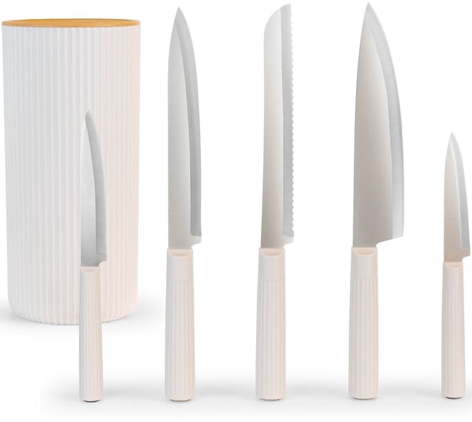 George Napoli Messenset - 5 Delig met Messenblok - RVS Keukenmessen - Ergonomische Handgrepen - Wit