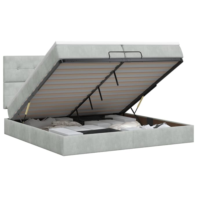 vidaXL - Ottoman - bed - met - matras - Lichtgrijs - 200 - x - 200 - cm - Fluweel
